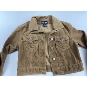 vtg y2k Tan Corduroy Cropped Button Up‎ Jacket Boho Festival tumblr Retro Soft